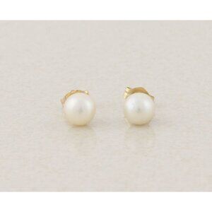 14k Yellow Gold 5mm Freshwater Pearl Earrings Stud Post Small 1/4"